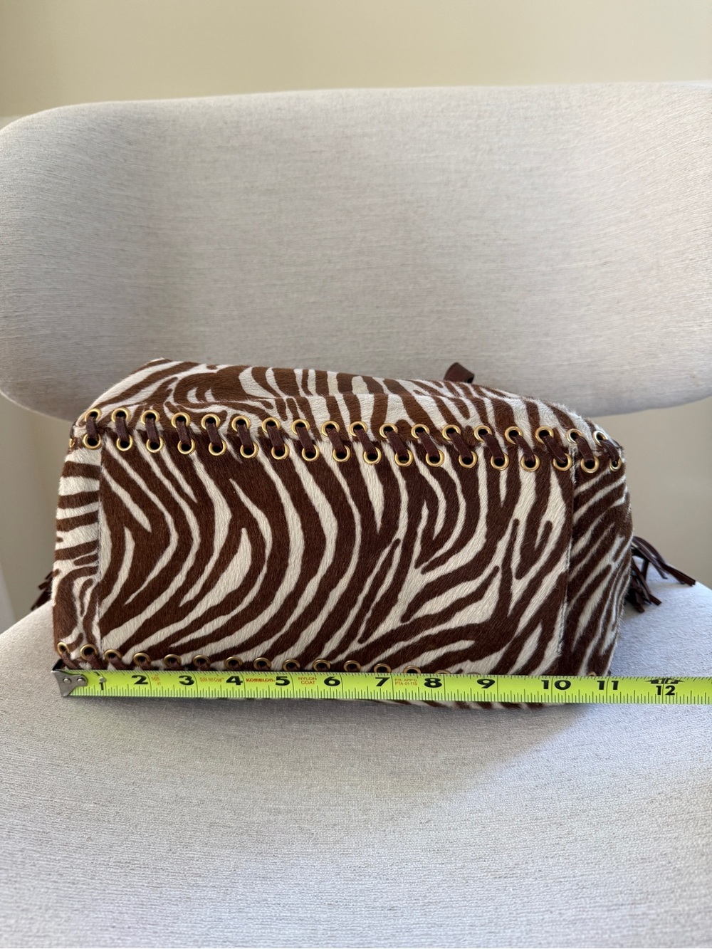 Prada Zebra Pony Hair Calf Hair Leather Tote Shoulder Bag Brown Gold Tassel - Picture 6 of 14